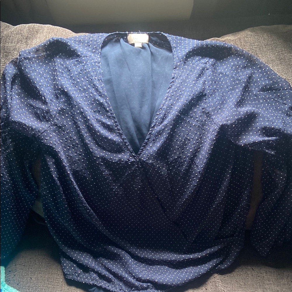 LOFT Navy Blue Polka Dot Blouse